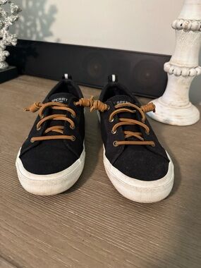 Sperry Black Canvas Sneakers with Tan Laces